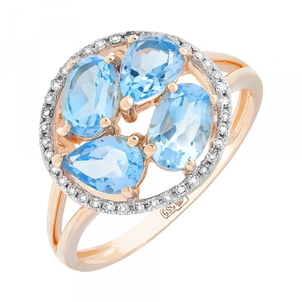 Золотое кольцо с бриллиантом и топазом № 113729