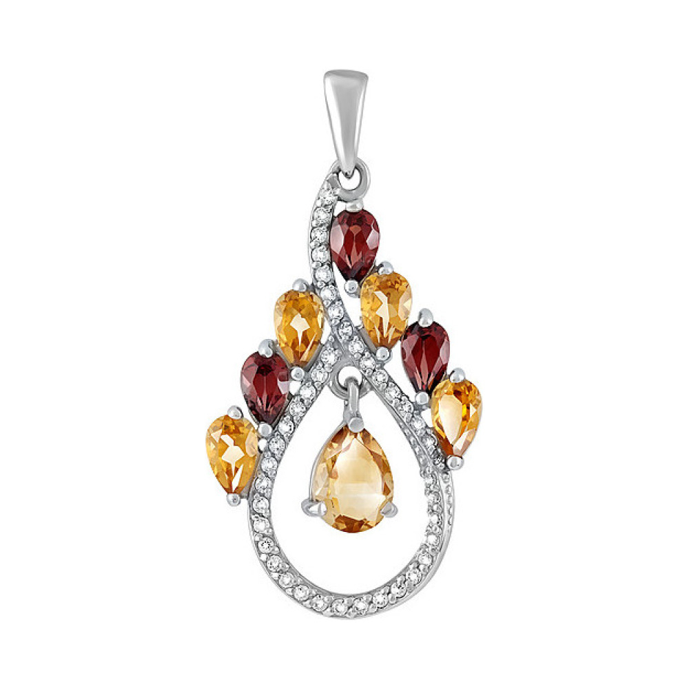 Серебряная подвеска с полудрагоценными вставками и фианитом № 126956