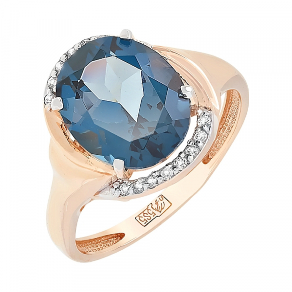 Золотое кольцо с топазом и фианитом № 113328