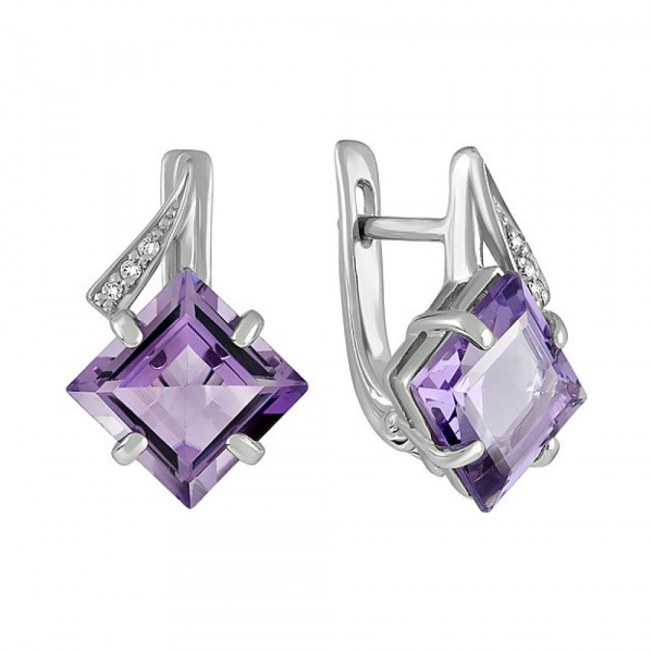 Серебряные серьги с аметистом и фианитом № 133113