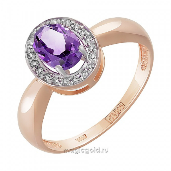 Золотое кольцо с аметистом и фианитом № 158843