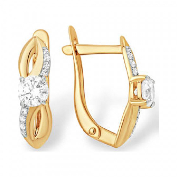 Золотые серьги с кристаллом swarovski и фианитом № 141948