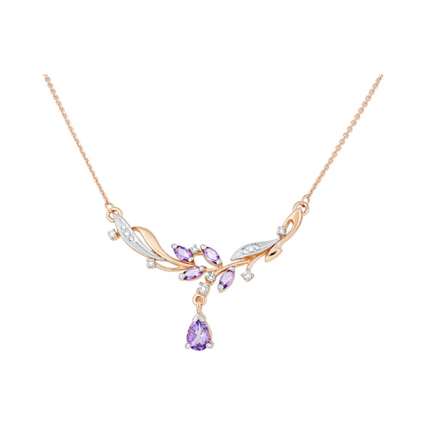 Золотое колье с аметистом и фианитом № 122899
