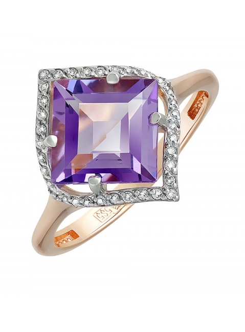 Золотое кольцо с аметистом и фианитом № 131593