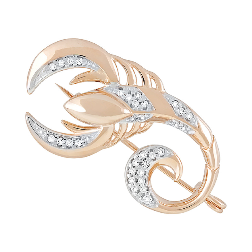 Золотая брошь с фианитами № 122492