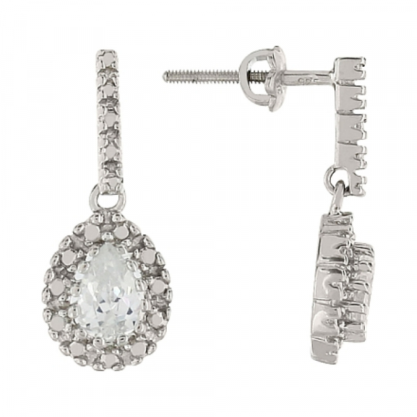 Серебряные серьги с фианитом № 83406