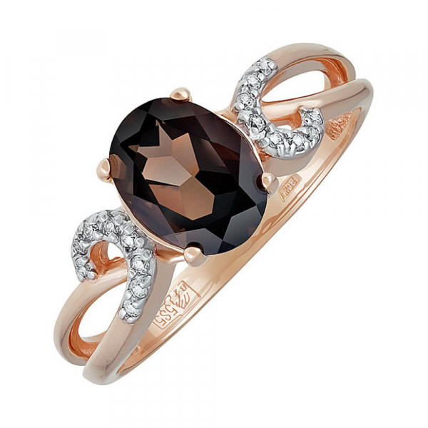 Золотое кольцо с раухтопазом и фианитом № 135491