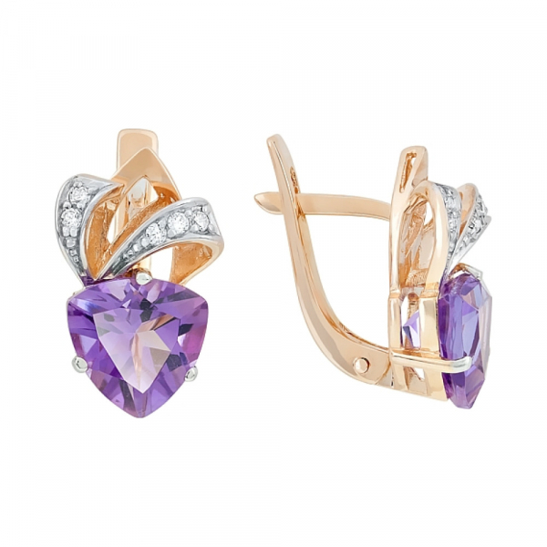 Золотые серьги с аметистом и фианитом № 103568