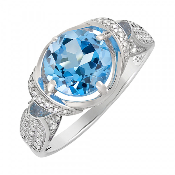 Серебряное кольцо с топазом и фианитом № 128009