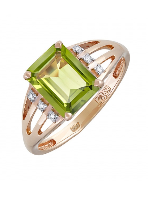 Золотое кольцо с хризолитом и фианитом № 131680