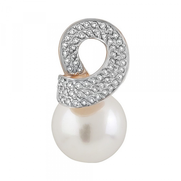 Золотая подвеска с перламутровым жемчугом и фианитом № 133520