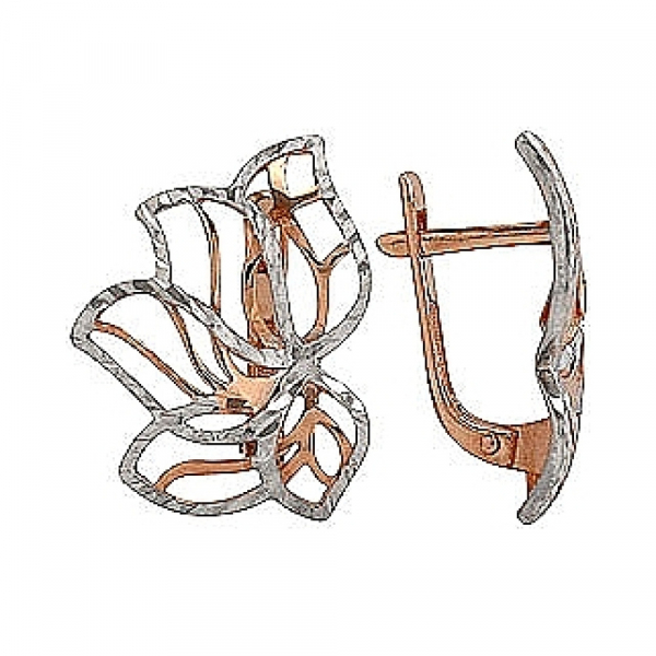 Золотые серьги без камня с алмазкой № 74339