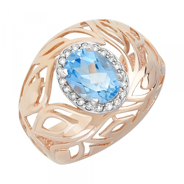 Золотое кольцо с топазом и фианитом № 119915