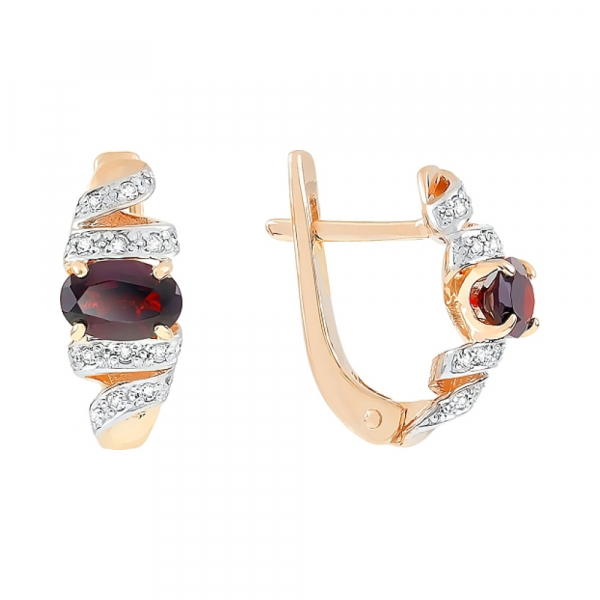 Золотые серьги с гранатом и фианитом № 101290