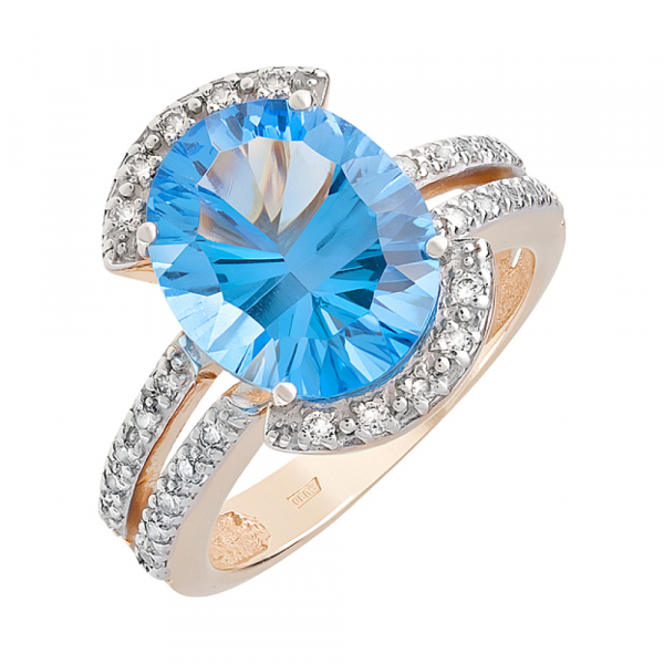 Золотое кольцо с топазом и фианитами № 85743