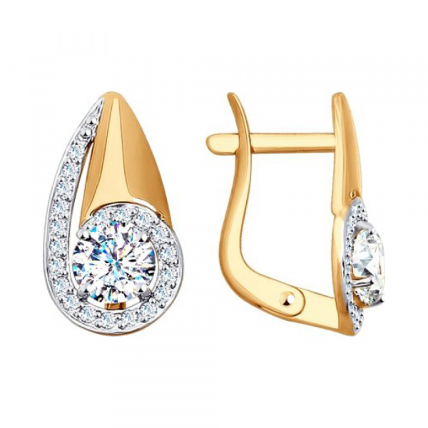 Золотые серьги с фианитом № 142598