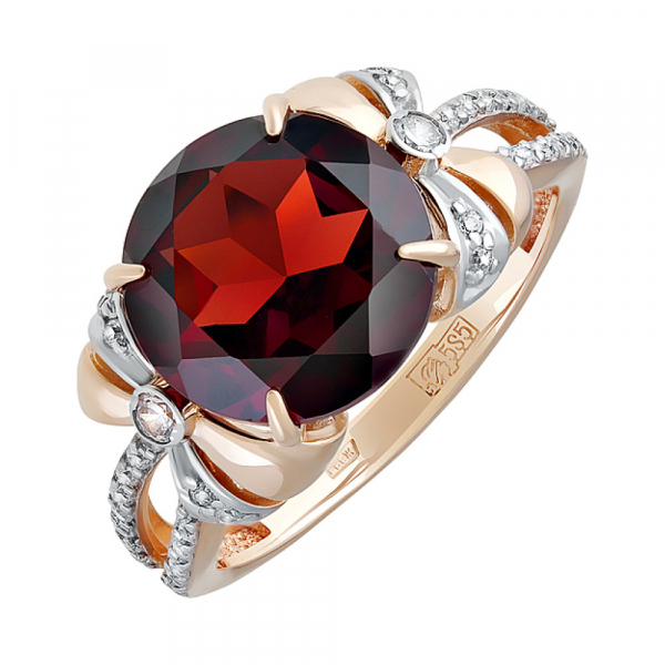 Золотое кольцо с гранатом и фианитом № 126987