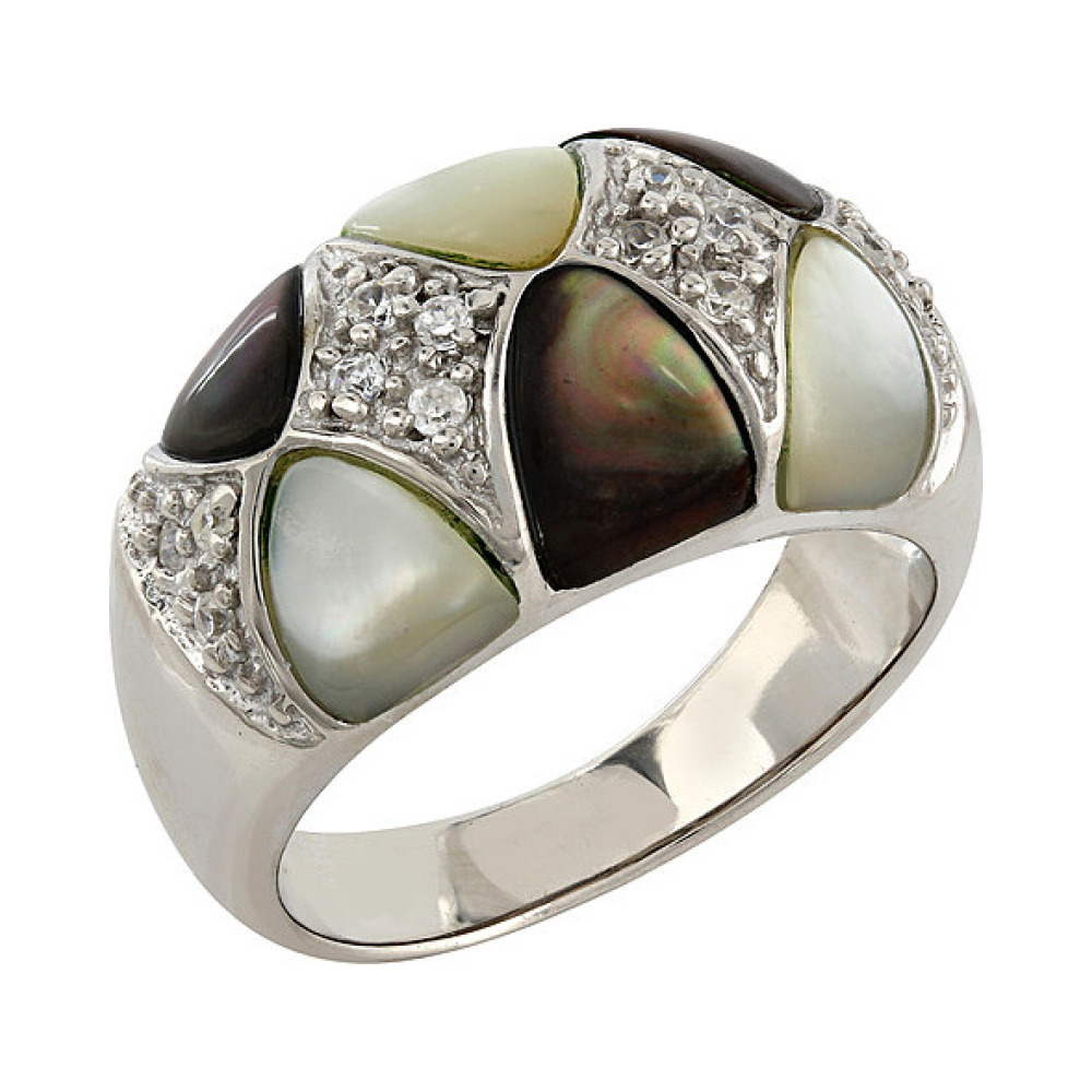 Серебряное кольцо с перламутром и фианитом № 106732