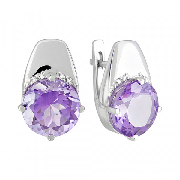 Серебряные серьги с аметистом и фианитом № 123163