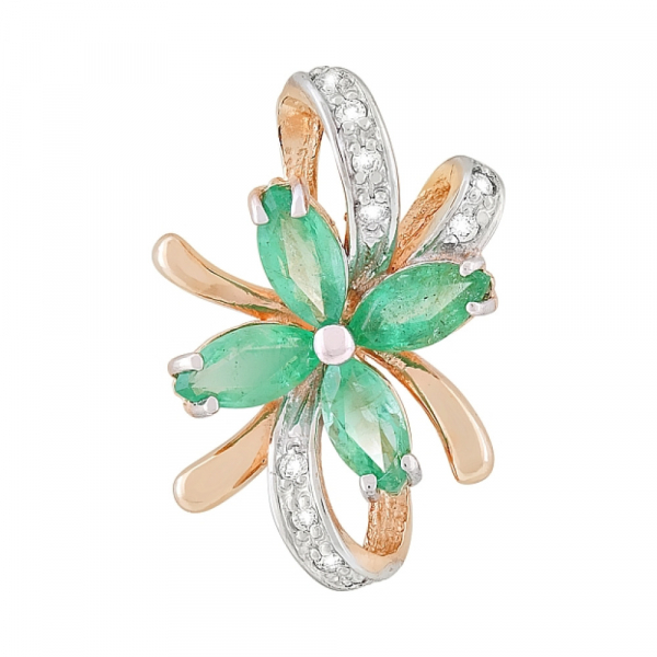 Золотая подвеска с бриллиантом и изумрудом № 109788