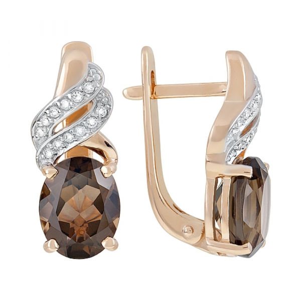 Золотые серьги с раухтопазом и фианитом № 119380