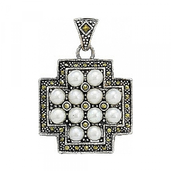 Серебряная подвеска с имитац. жемчуга и фианитами № 80857