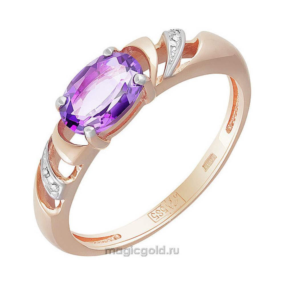 Золотое кольцо с аметистом и фианитом № 159601