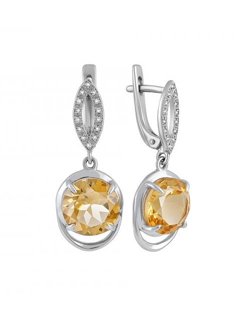 Серебряные серьги с цитрином и фианитом № 131643