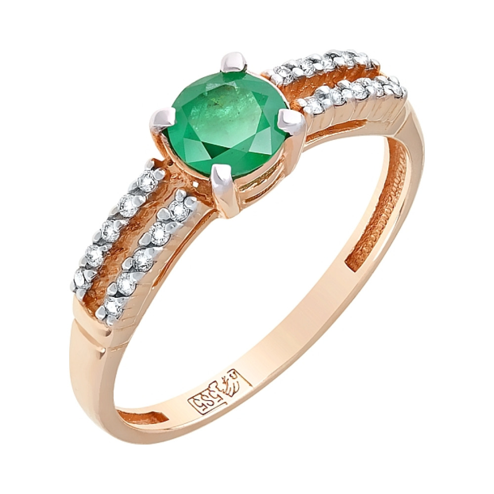 Золотое кольцо с бриллиантом и изумрудом № 115660