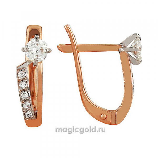 Золотые серьги с бриллиантом № 128822