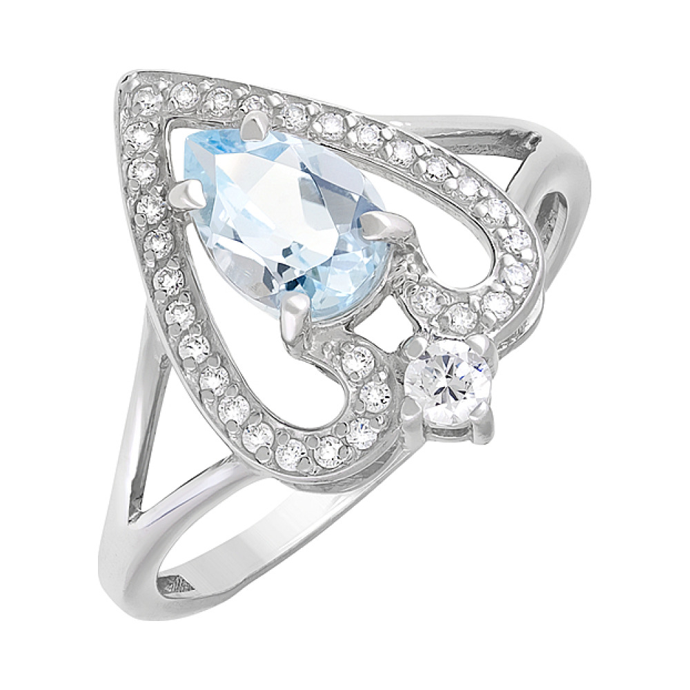 Серебряное кольцо с топазом и фианитом № 123274