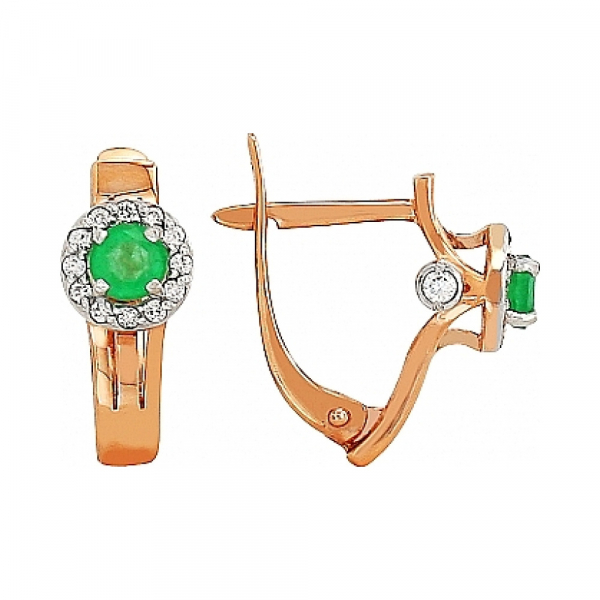 Золотые серьги с бриллиантом и изумрудом № 95253