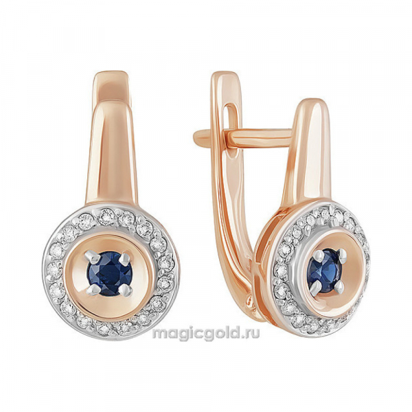 Золотые серьги с бриллиантом и сапфиром № 160645