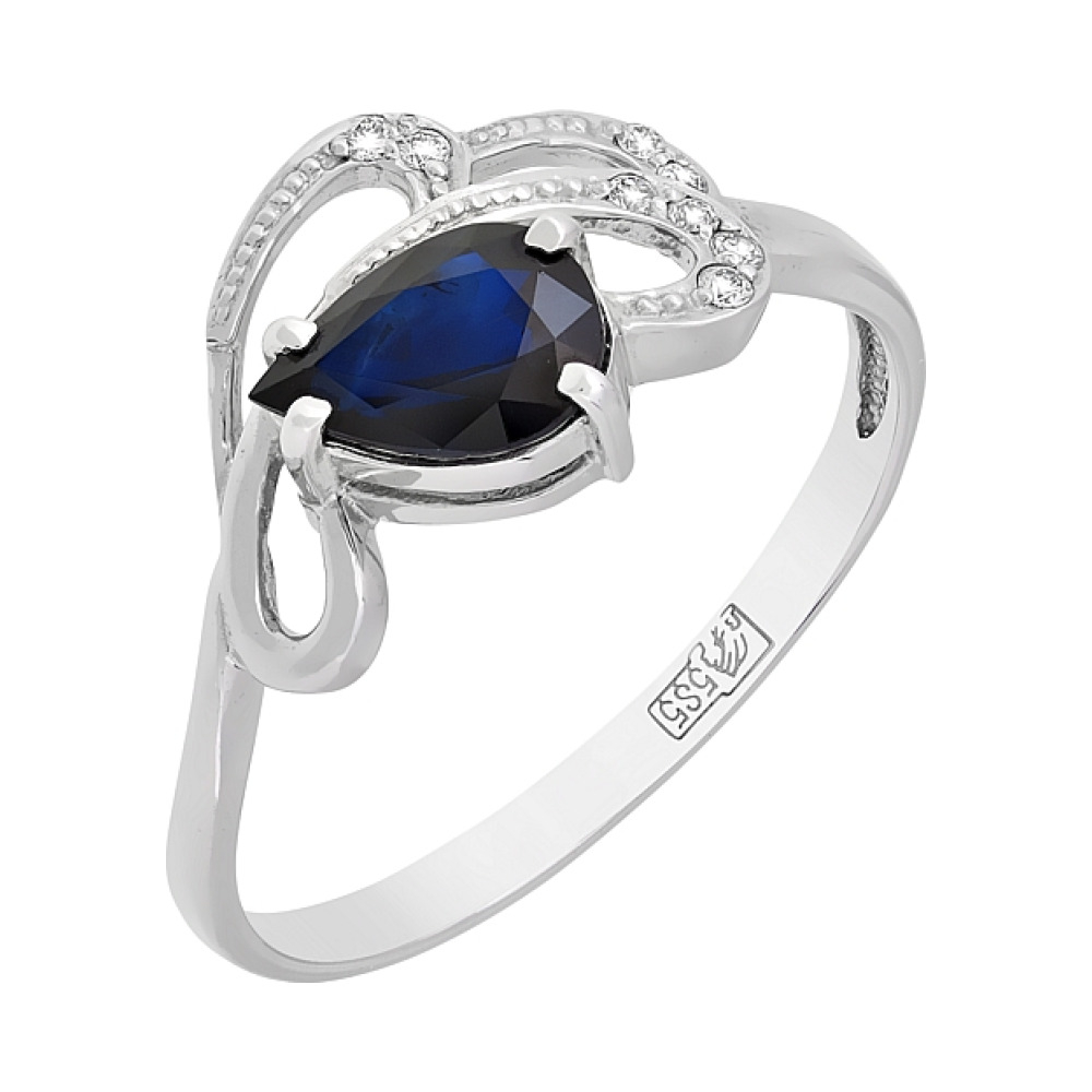 Золотое кольцо с бриллиантом и сапфиром № 84952