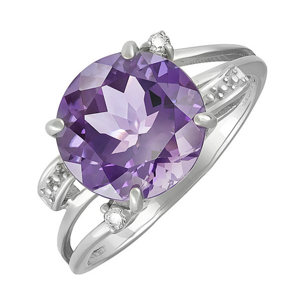 Серебряное кольцо с аметистом и фианитом № 133094