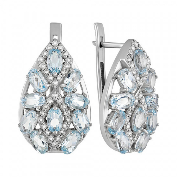 Серебряные серьги с топазом и фианитом № 129620