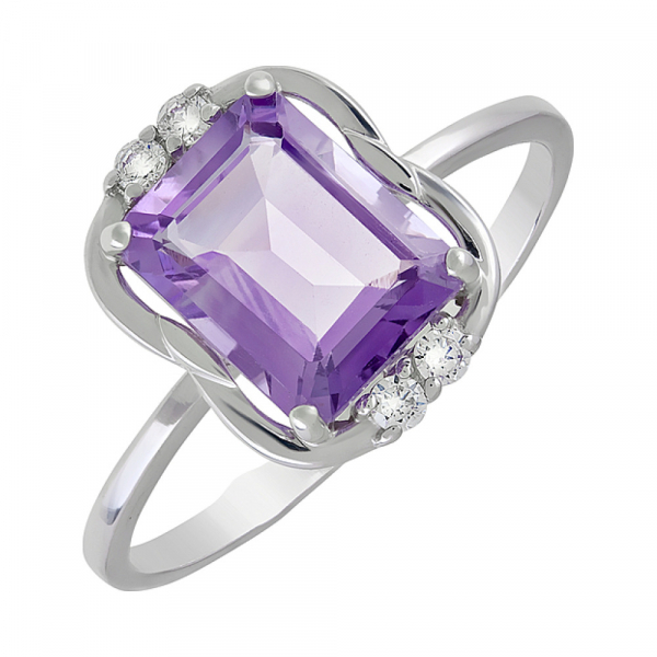 Серебряное кольцо с аметистом и фианитом № 128068