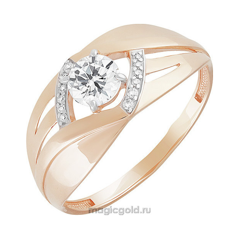 Золотое кольцо с кристаллом swarovski и фианитом № 160204