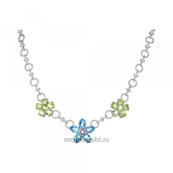 Серебряное колье с полудраг. вставками и фианитом № 133922