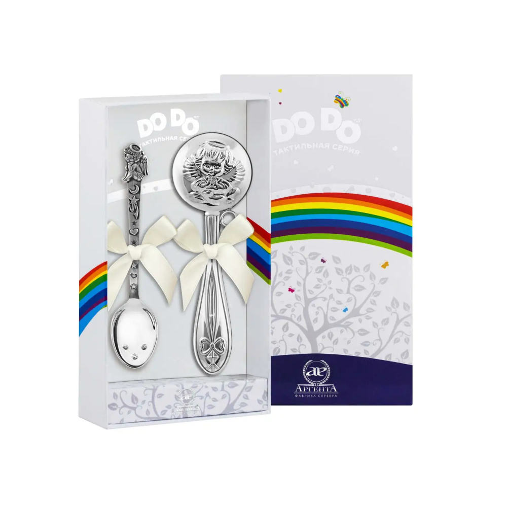 Набор для малышей DODO Ангел: ложка и погремушка из серебра 925 пробы