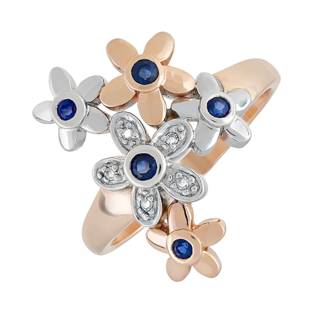 Золотое кольцо с бриллиантом и сапфиром № 40085