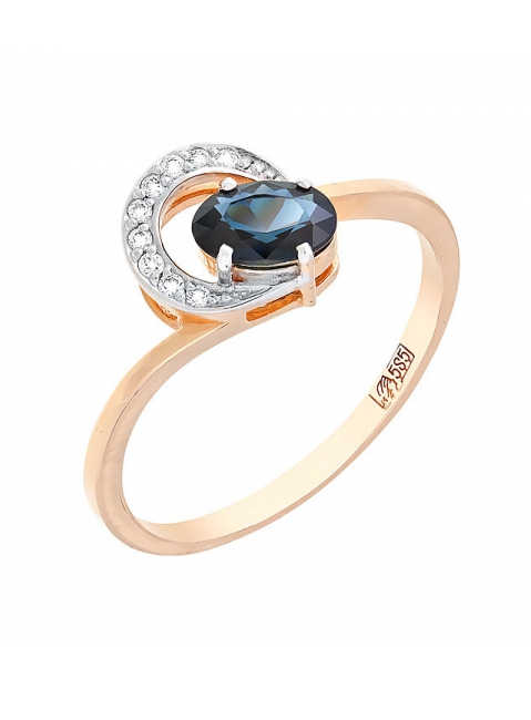 Золотое кольцо с бриллиантом и сапфиром № 102523