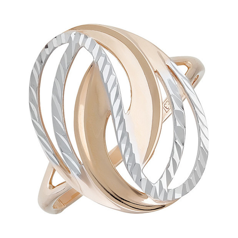 Золотое кольцо без камня с алмазкой № 135448