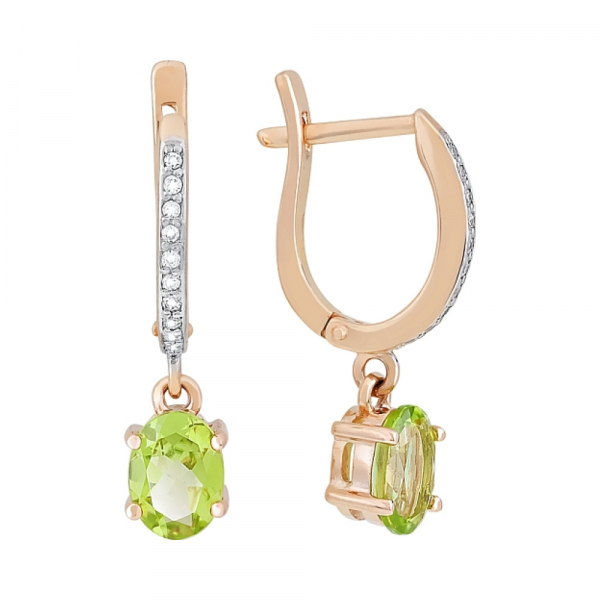 Золотые серьги с хризолитом № 116524