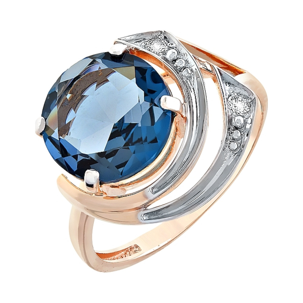 Золотое кольцо с топазом и фианитом № 111765