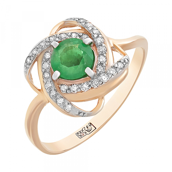 Золотое кольцо с изумрудом и фианитом № 108226
