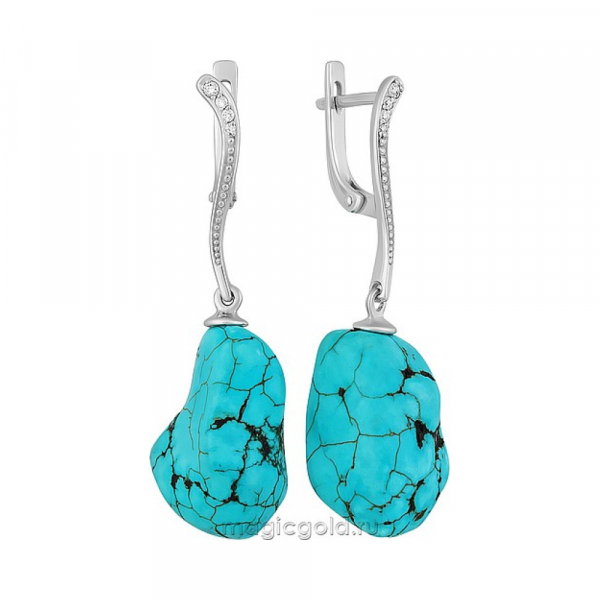 Серебряные серьги с хуалитом синт и фианитом № 162188