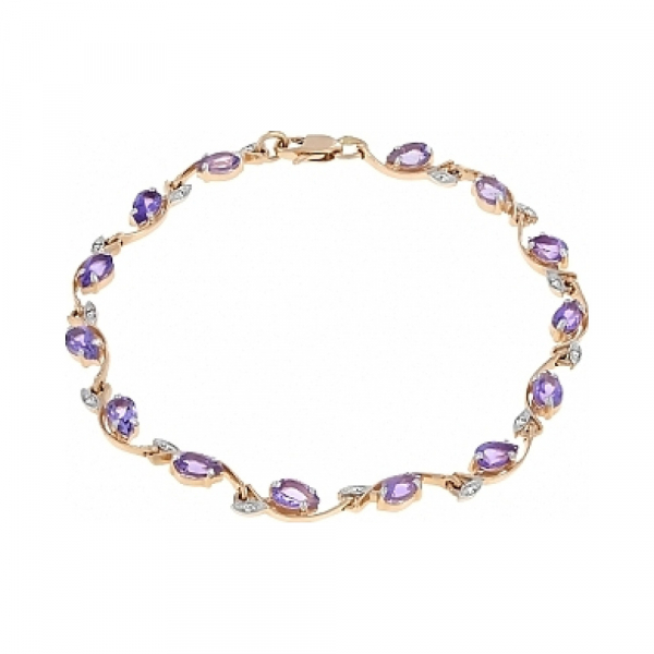 Золотой браслет с аметистом и фианитом № 105346
