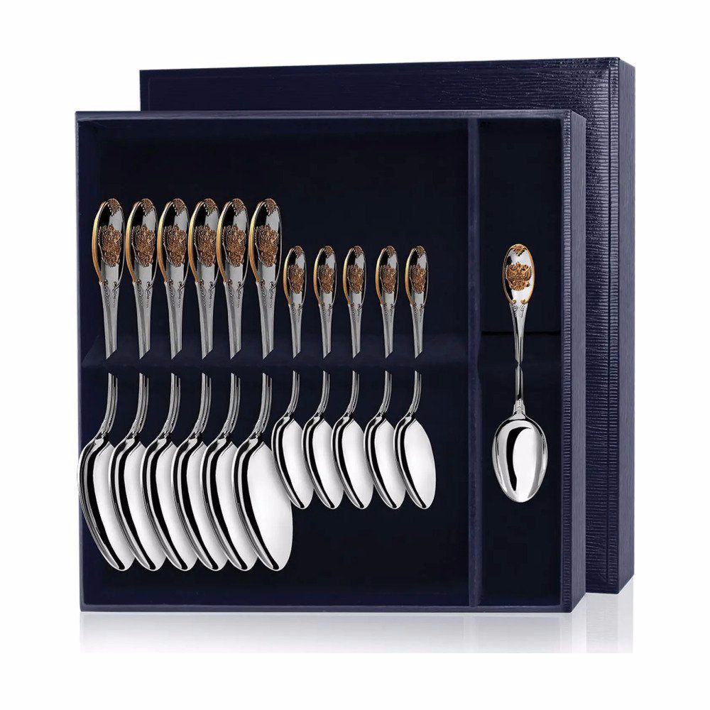 Набор столовый Единство 12 предметов: ложка столовая, ложка чайная в футляре из серебра 925 пробы