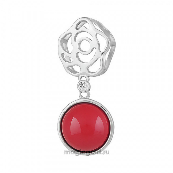 Серебряная подвеска с кораллом и фианитом № 151454